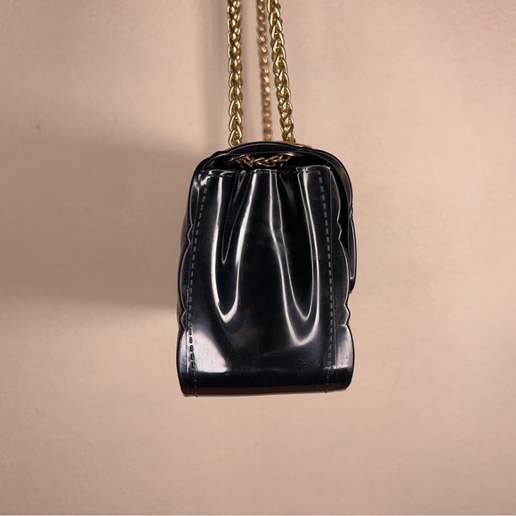 SMALL BLACK GOLD JELLY PURSE SMALL GOTH GLAM QUILTED LOOK - Picture 6 of 15